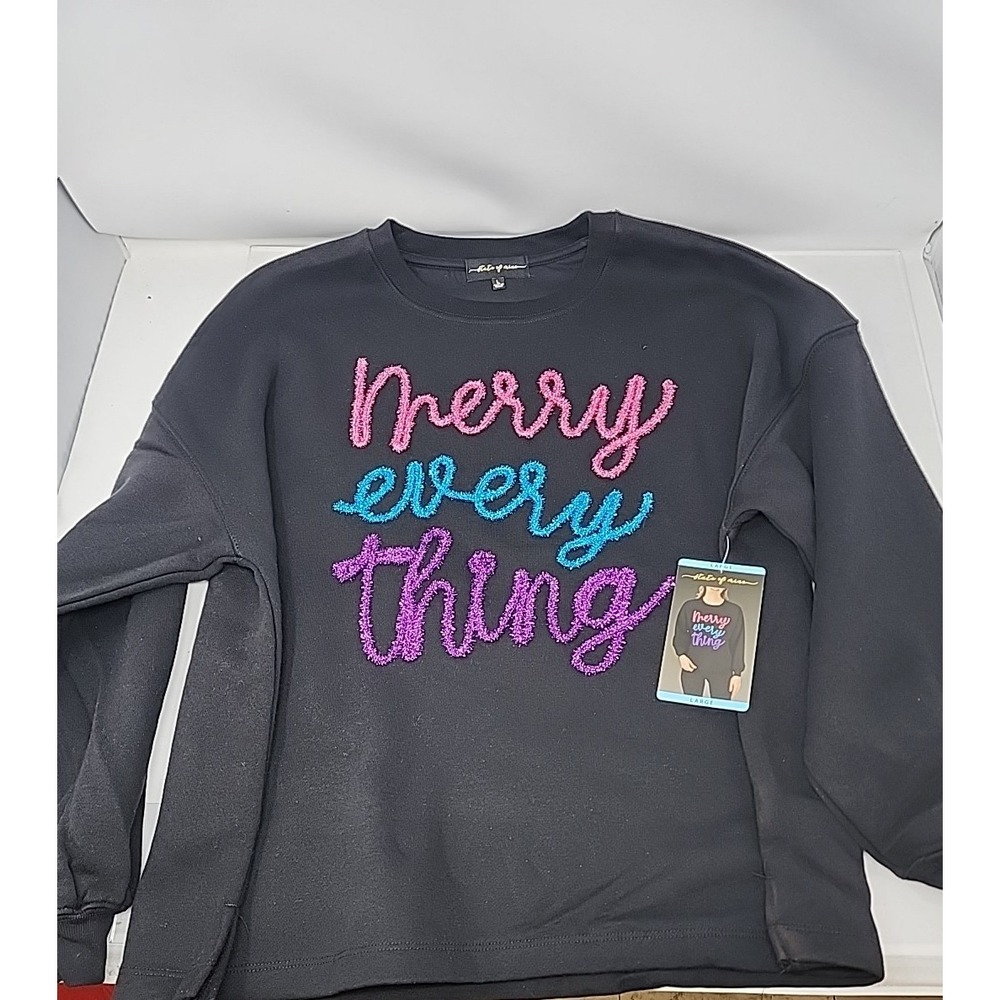 State Of Mine Women's‎ Sequin Graphic Sparkle Sweatshirt Merry Everything Large